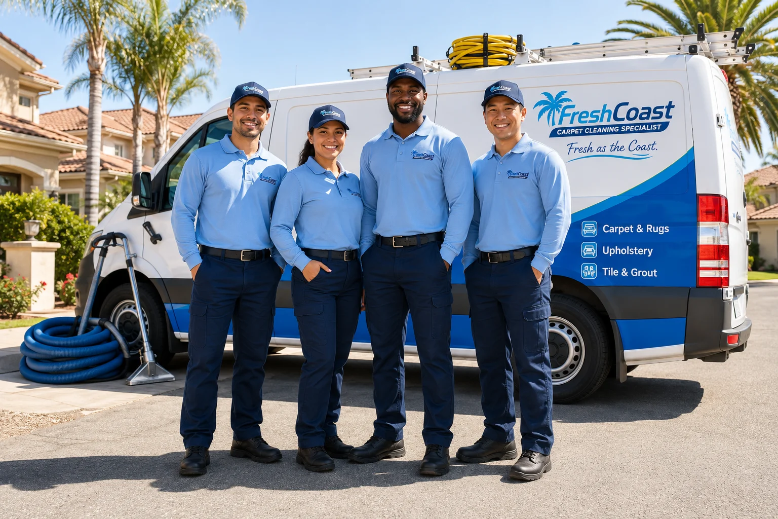 Professional Fresh Coast carpet cleaning team standing together in Orange County