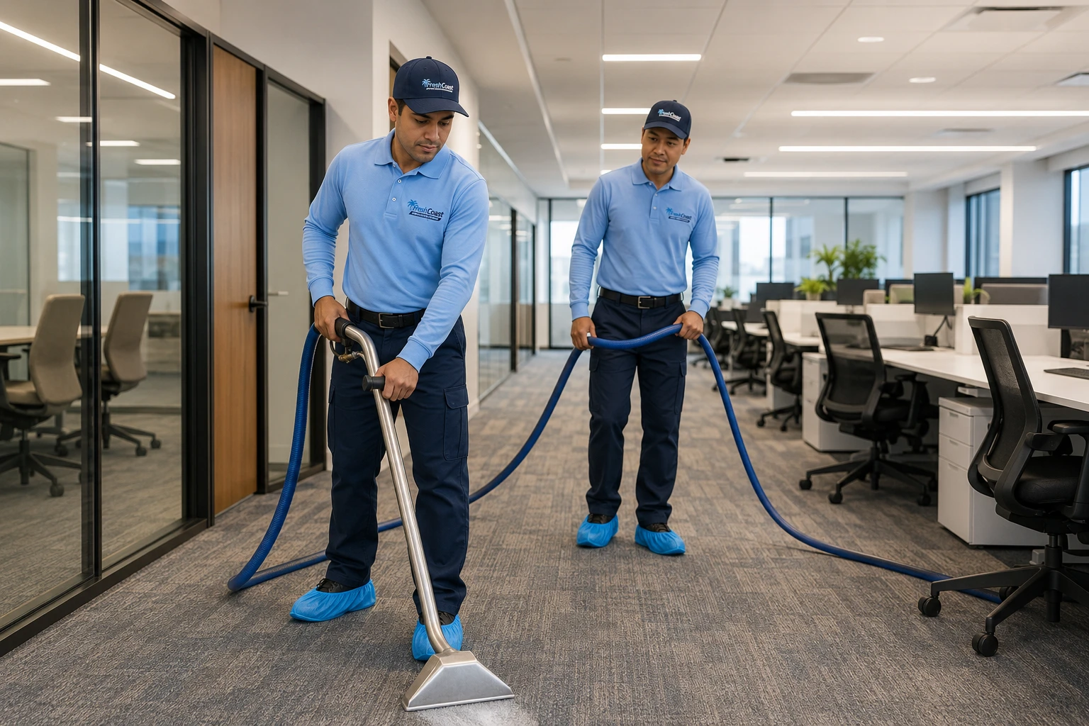 Fresh Coast commercial carpet cleaning team working in an office space