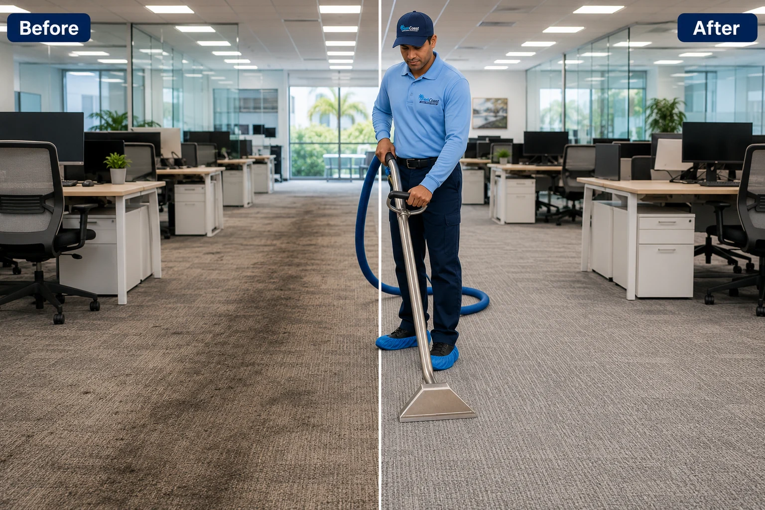 Professional office with clean commercial carpets after Fresh Coast service