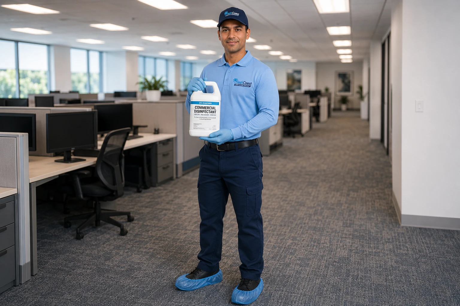 Fresh Coast commercial disinfection technician with professional disinfectant equipment