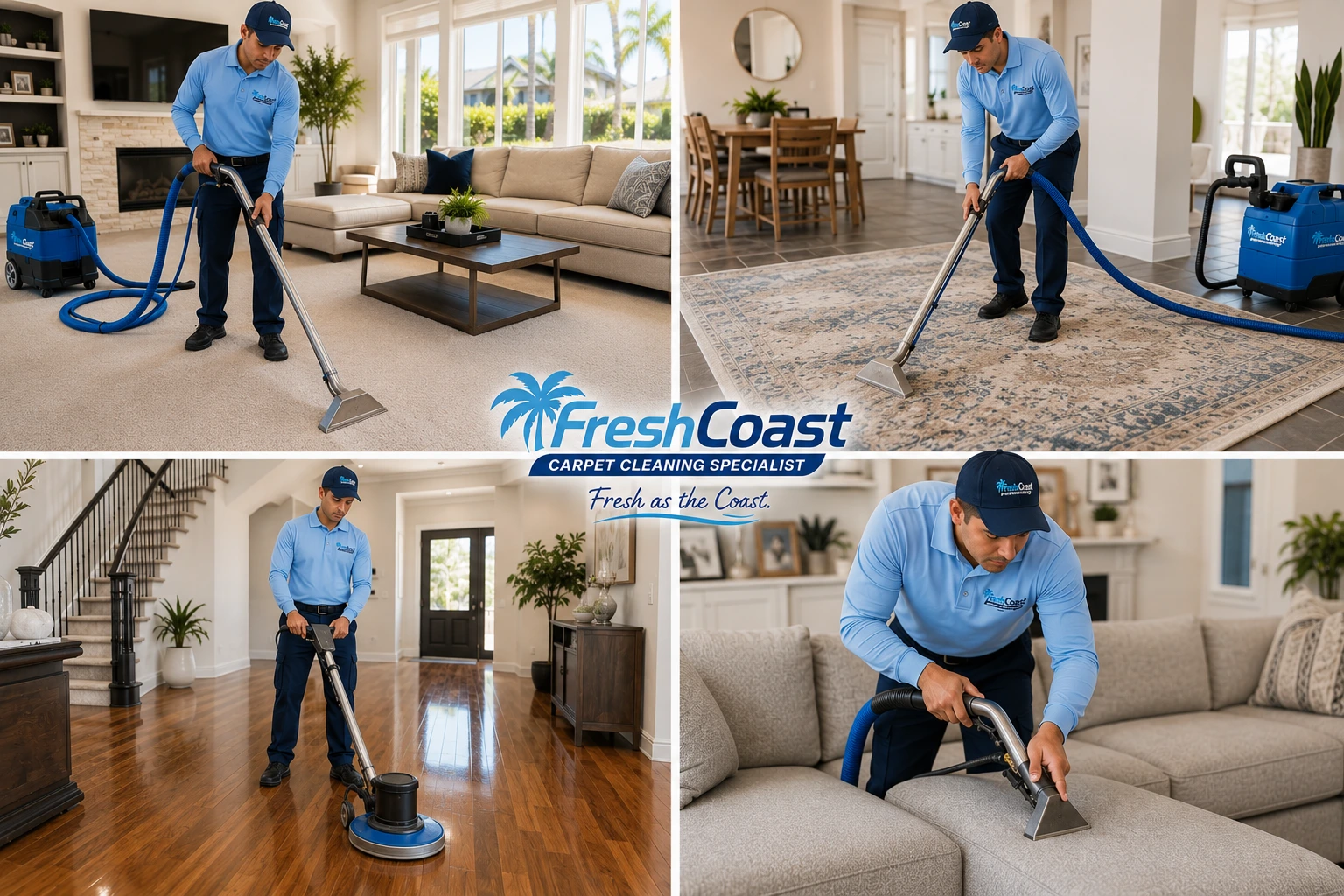 Residential carpet, rug, hardwood floor and upholstery cleaning in warm Orange County home interiors