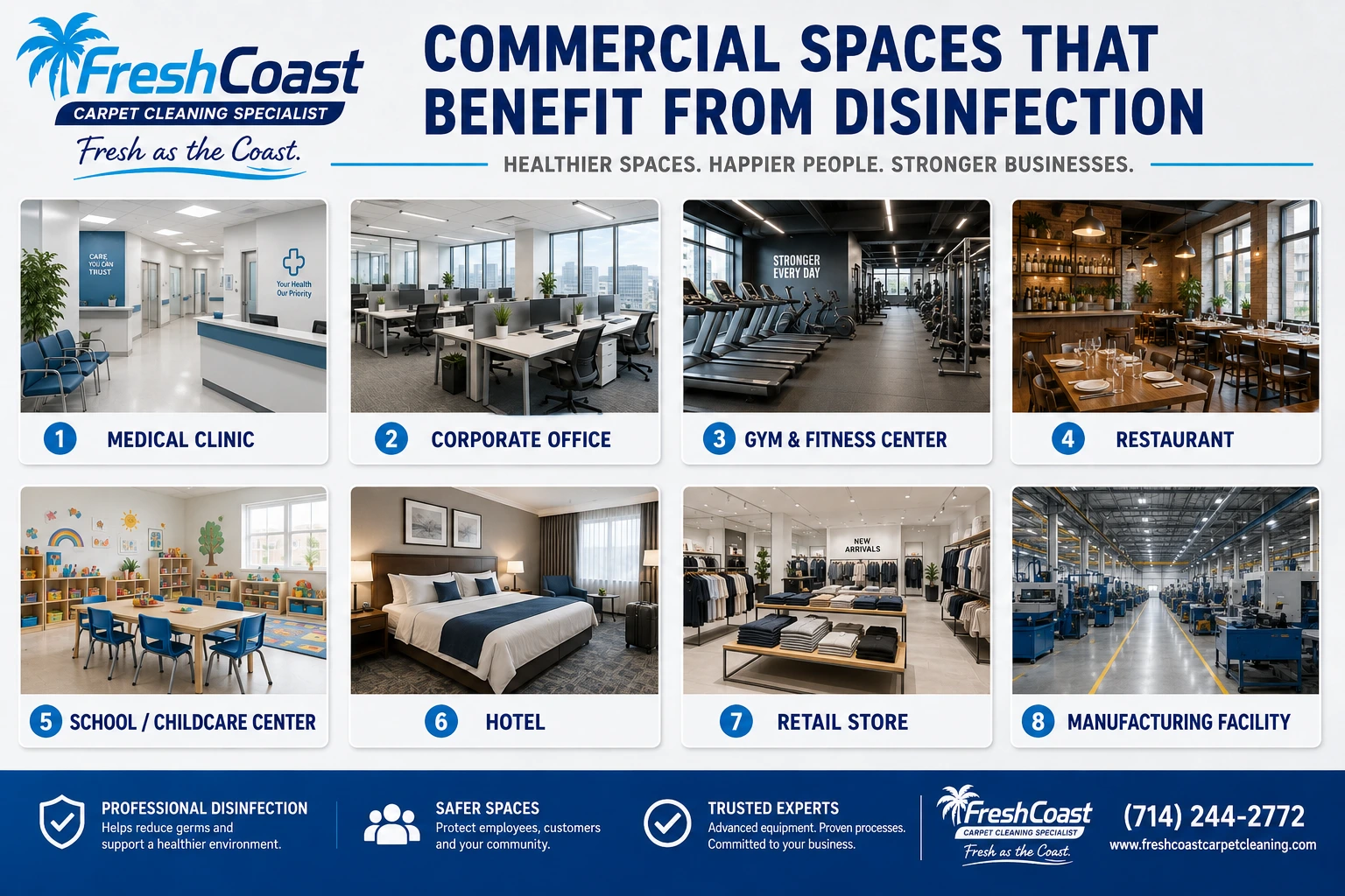 Professional commercial space prepared for disinfection service