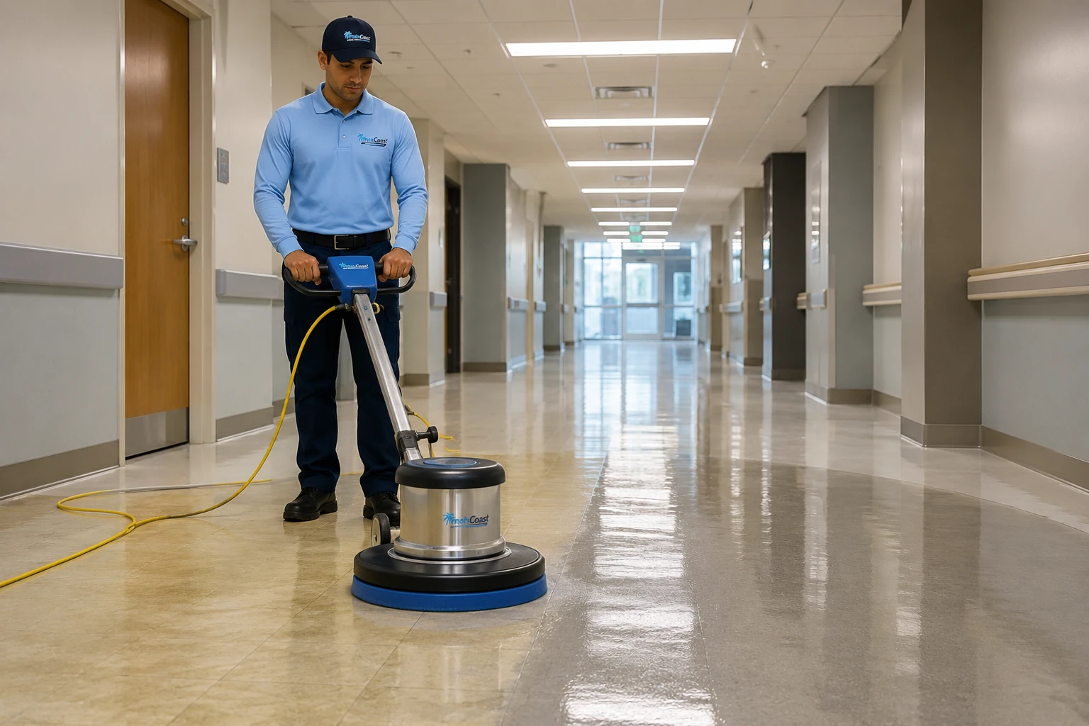 Professional commercial floor stripping and waxing service in Orange County