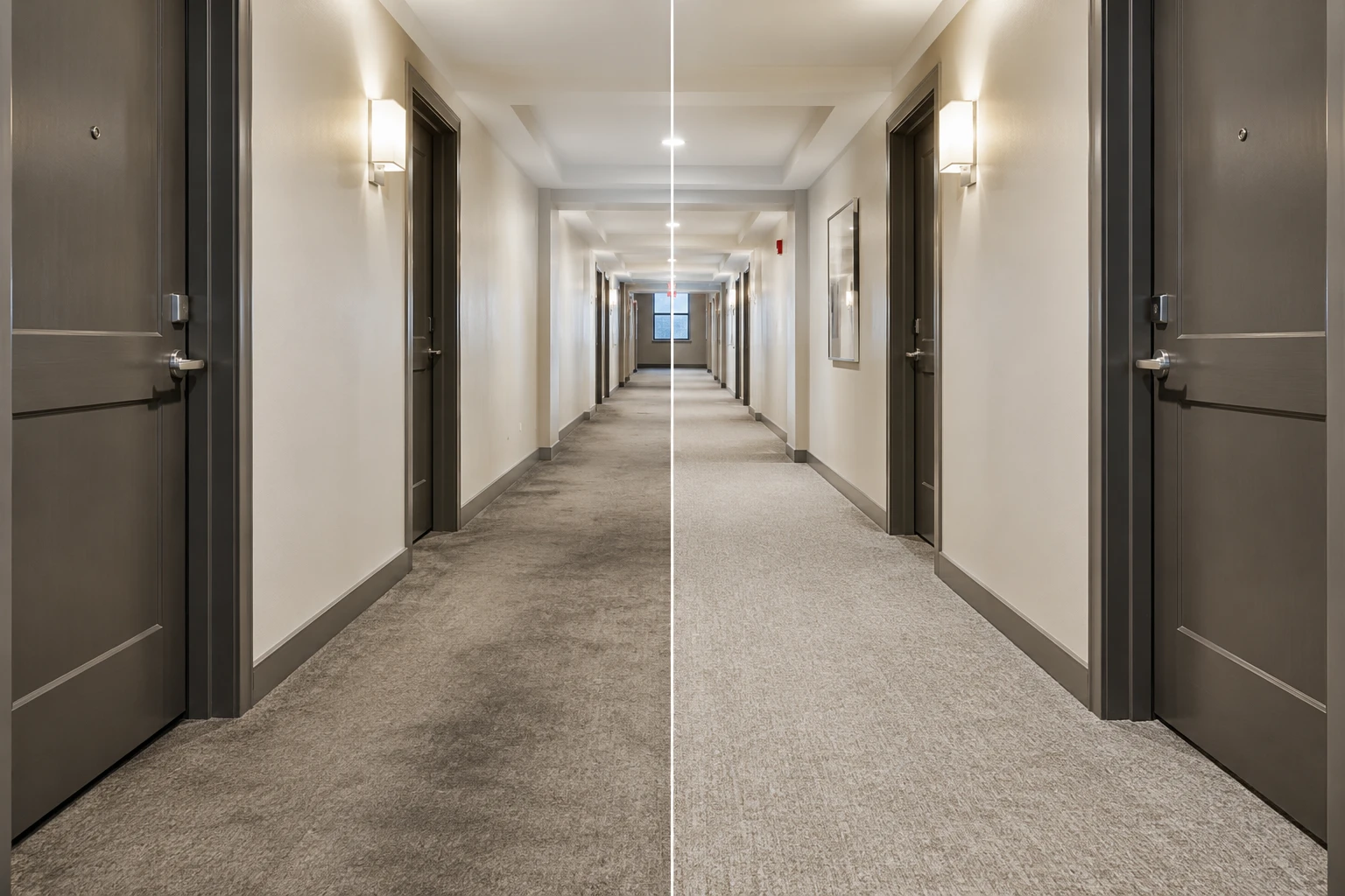 Clean managed property common area furniture after janitorial upholstery cleaning