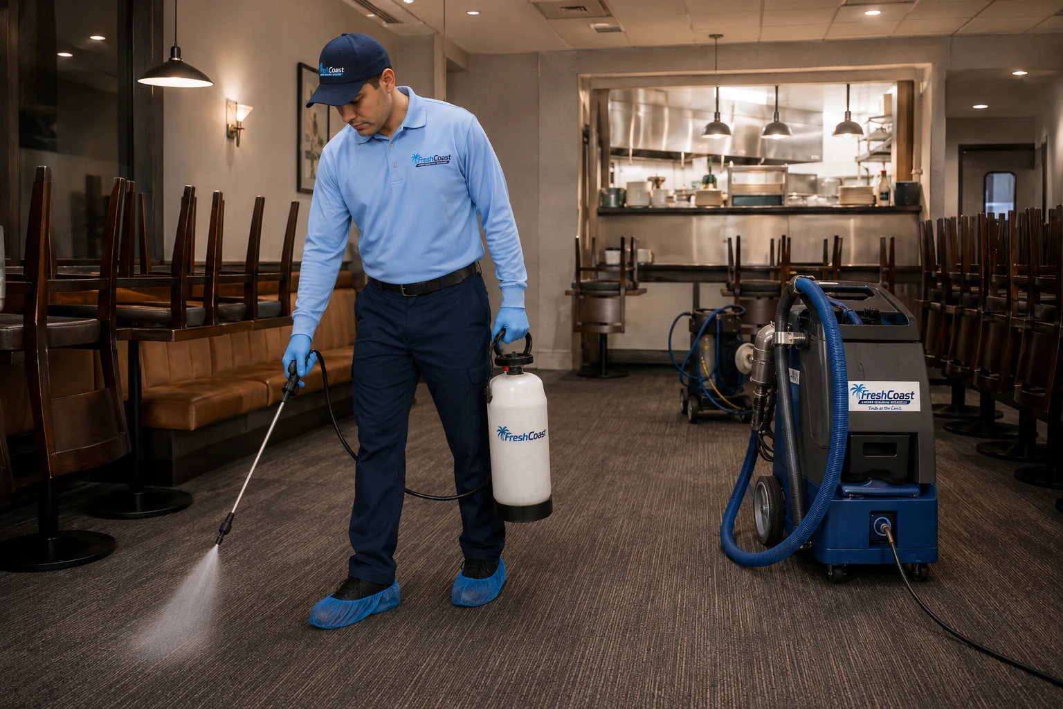 Fresh Coast technician completing commercial odor control treatment