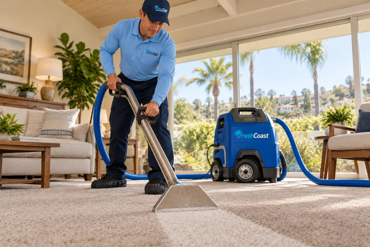 Fresh Coast technician cleaning carpet in a Anaheim home