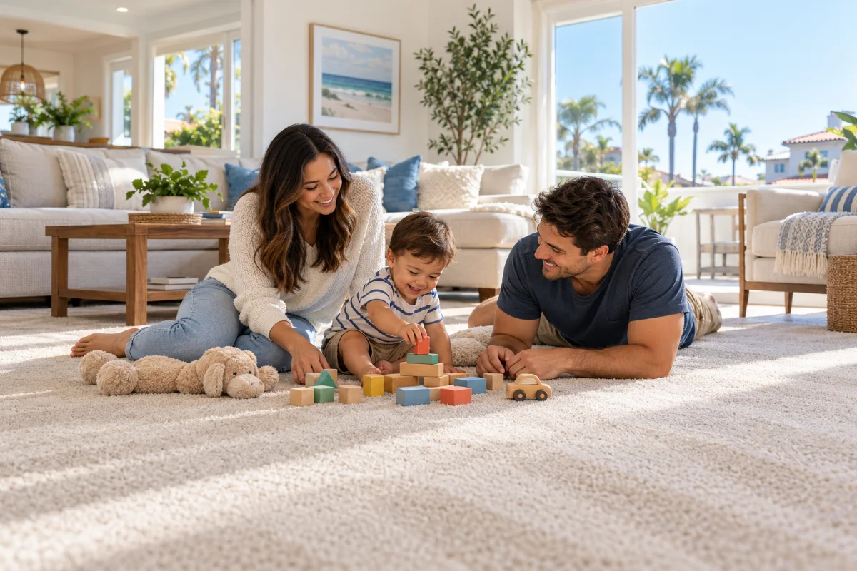 Freshly cleaned living room in a Huntington Beach home