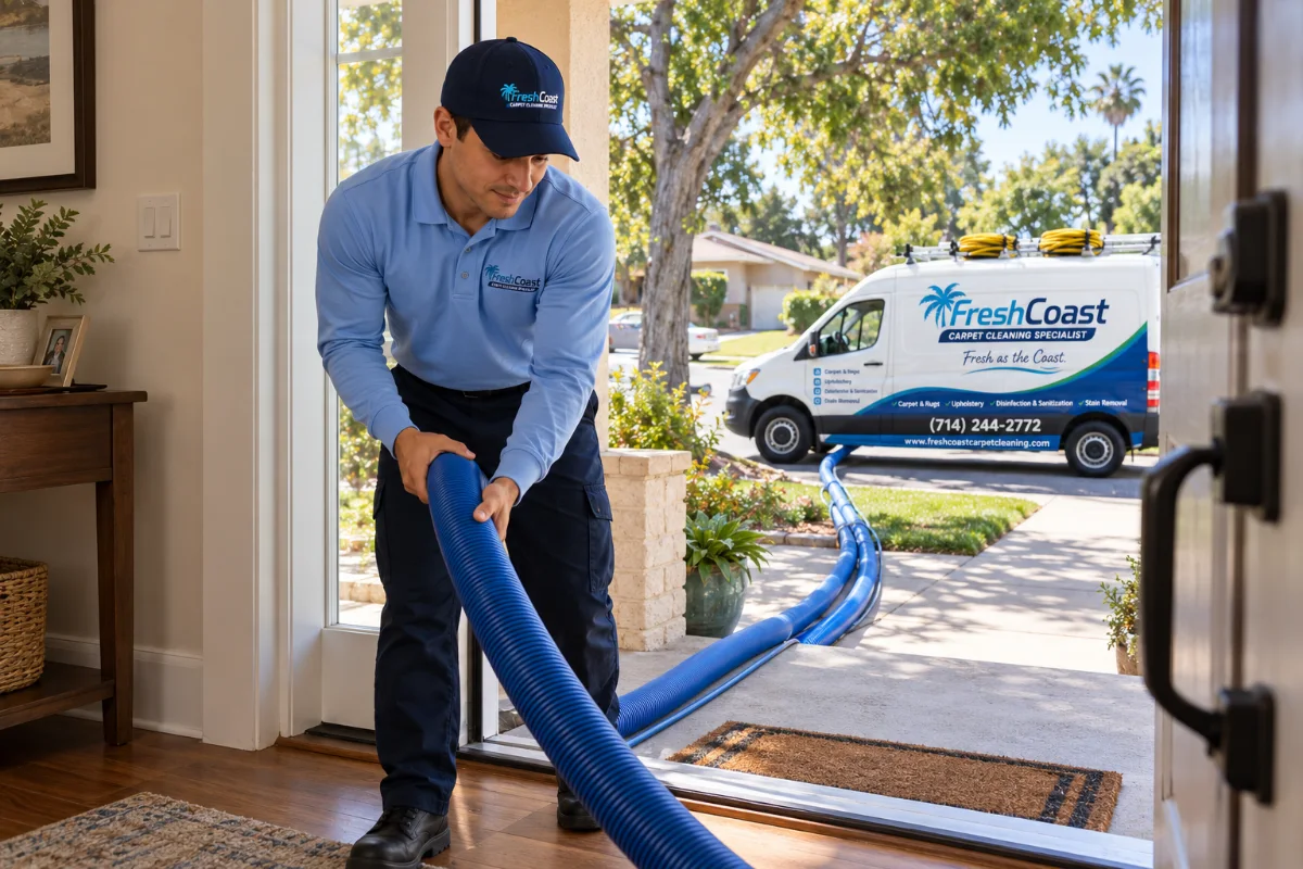 Fresh Coast technician cleaning carpet in a La Habra home