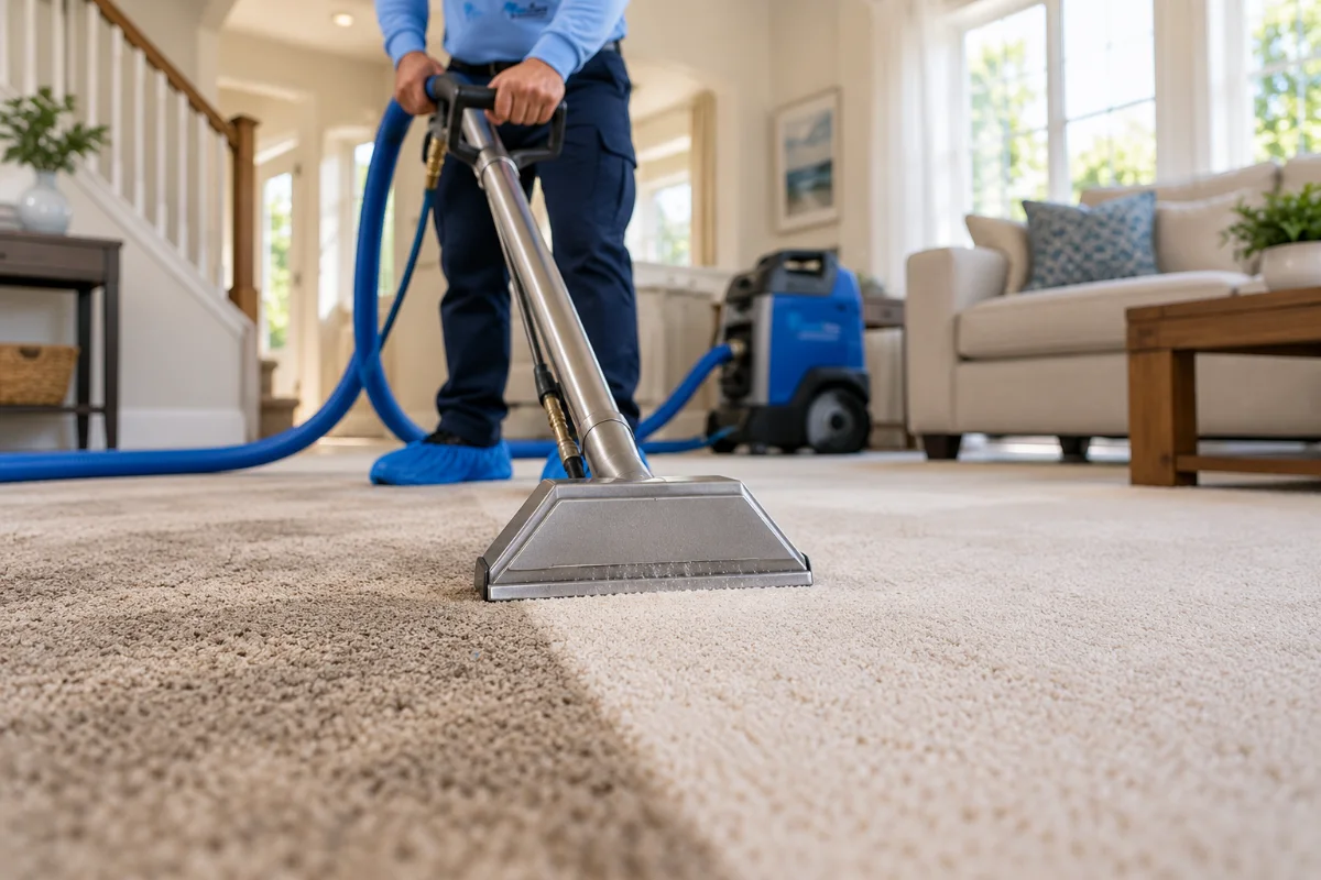 Fresh Coast technician cleaning carpet in a La Palma home