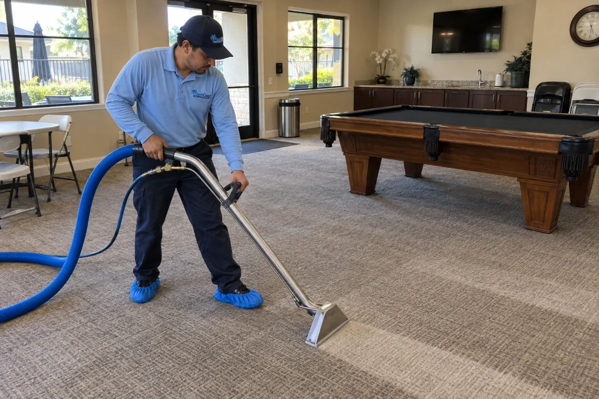 HOA clubhouse carpet being cleaned